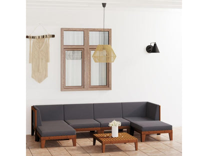 Set di mobili da esterno grigi da 7 pezzi con cuscini