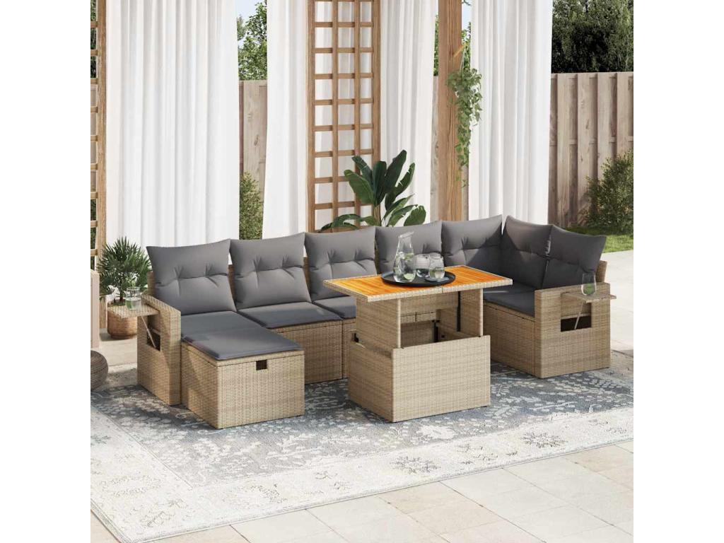 Set di mobili da esterno in resina intrecciata beige da 5 pezzi con cuscini