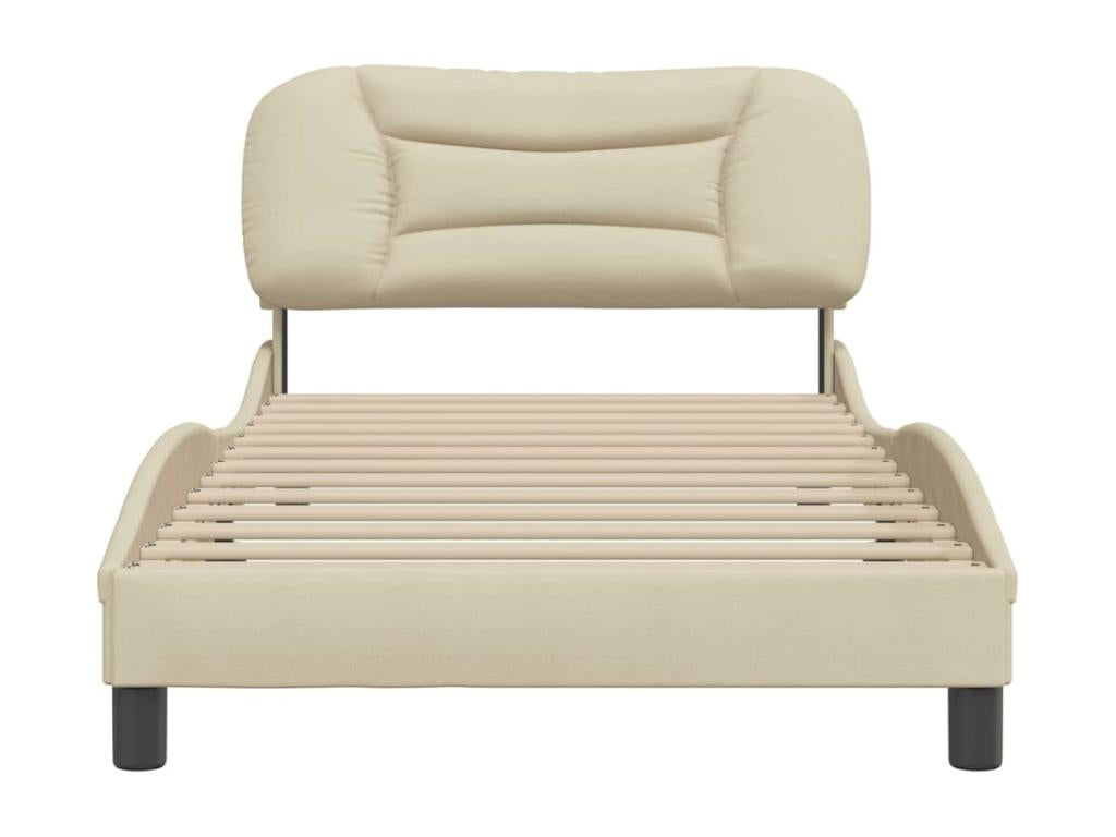 Struttura letto in tessuto color crema con testiera, 100 x 200 cm