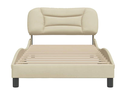 Struttura letto in tessuto color crema con testiera, 100 x 200 cm