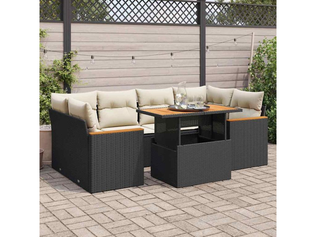 Set di mobili da esterno in resina intrecciata nera da 6 pezzi con cuscini