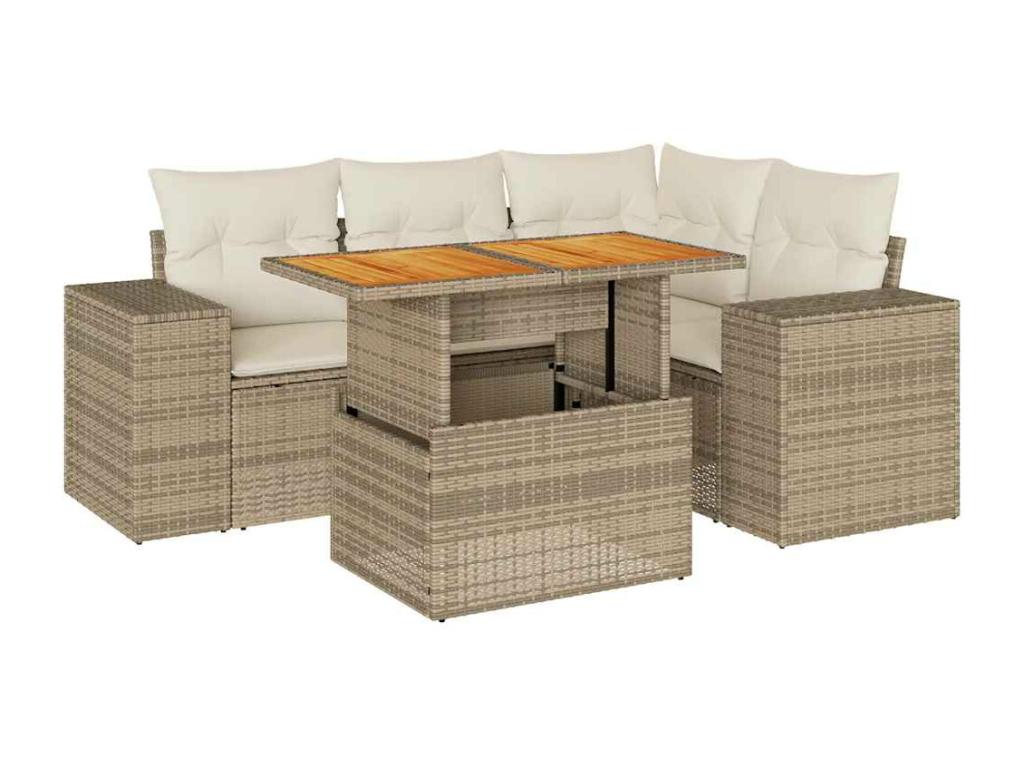 Set di mobili da esterno in resina intrecciata beige da 5 pezzi con cuscini
