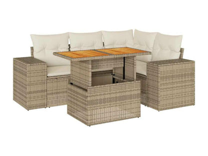 Set di mobili da esterno in resina intrecciata beige da 5 pezzi con cuscini