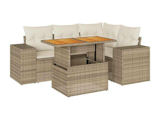 Set di mobili da esterno in resina intrecciata beige da 5 pezzi con cuscini