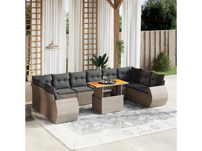 Set di mobili da esterno in resina intrecciata grigia da 11 pezzi con cuscini