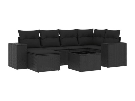 Set di mobili da esterno in resina intrecciata nera da 7 pezzi con cuscini