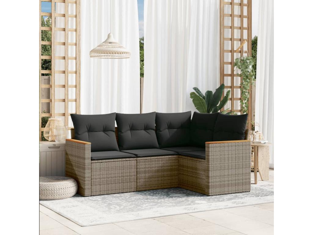 Set di mobili da esterno in resina intrecciata grigia da 4 pezzi con cuscini