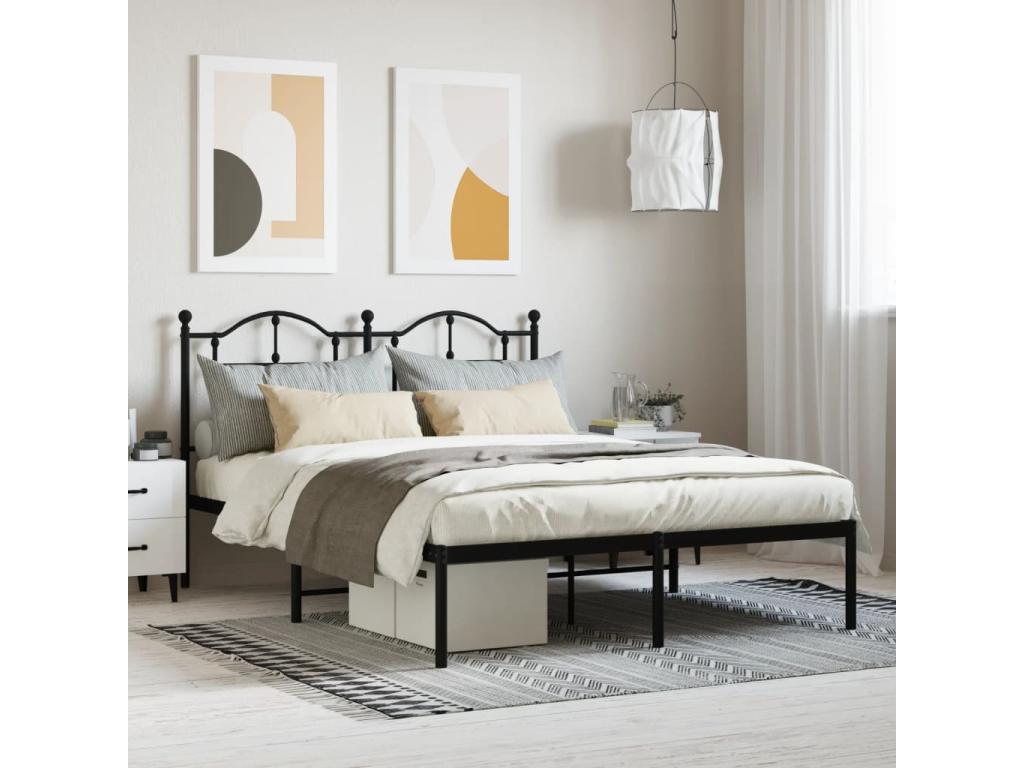 Struttura letto in metallo nero con testiera, 135 x 190 cm