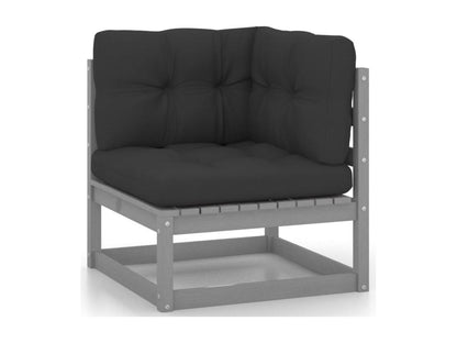 Set di mobili da esterno in legno massello di pino grigio da 8 pezzi con cuscini