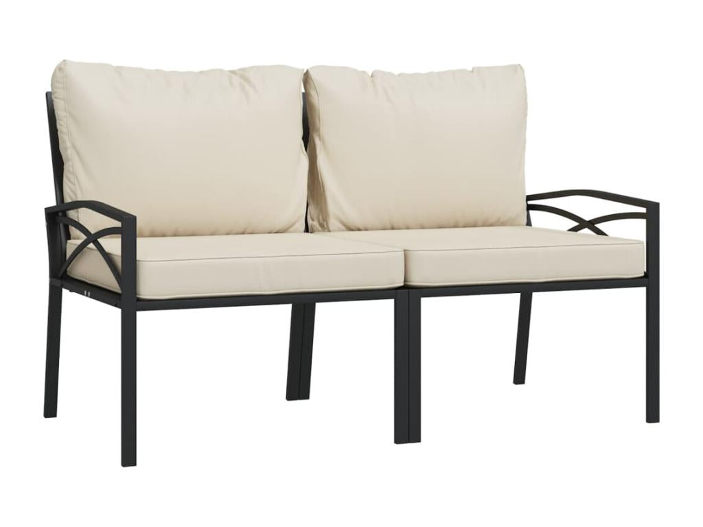 Set di mobili da esterno in acciaio nero da 6 pezzi con cuscini