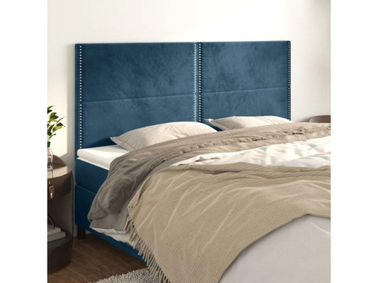 Set di 4 testiere in velluto blu, 100 x 5 x 78/88 cm