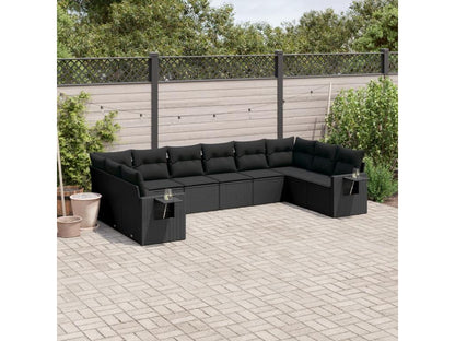 Set di mobili da esterno in resina intrecciata nera da 10 pezzi con cuscini