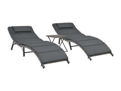 Set di mobili da esterno in resina intrecciata grigia da 3 pezzi