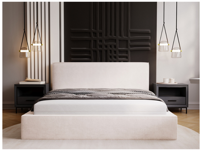 Letto imbottito in velluto color crema