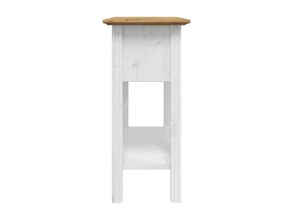 Tavolo consolle in legno massello di pino marrone, 90 x 34,5 x 73 cm