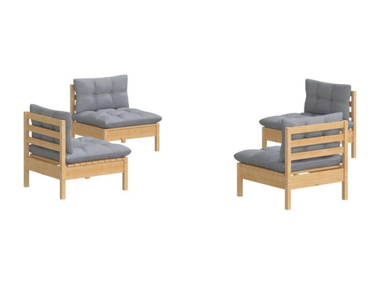 Set di mobili da esterno grigi da 4 pezzi con cuscini