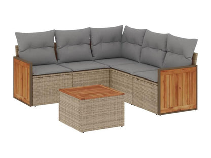 Set di mobili da esterno in resina intrecciata beige da 6 pezzi con cuscini