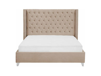 Letto in velluto beige trapuntato