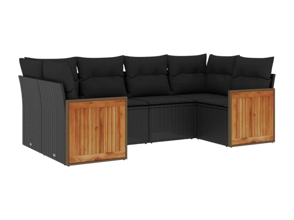 Set di mobili da esterno in resina intrecciata nera da 6 pezzi con cuscini