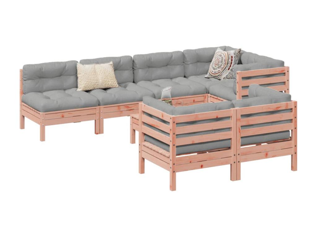 Set di mobili da esterno marroni da 8 pezzi con cuscini