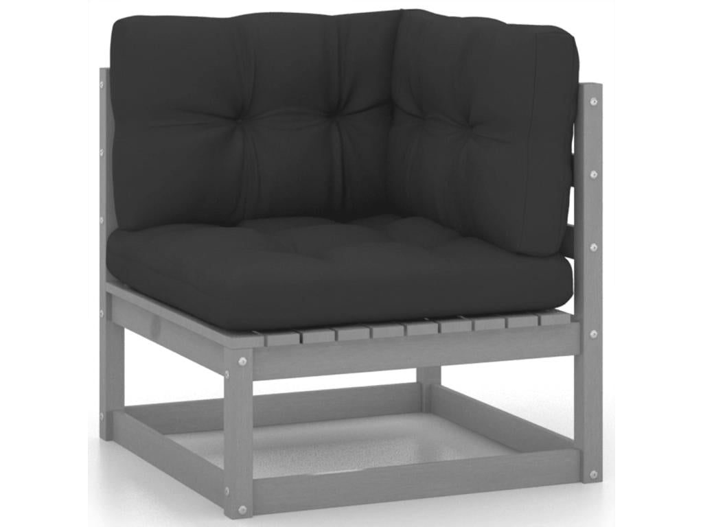 Set di mobili da esterno in legno massello di pino grigio da 10 pezzi con cuscini