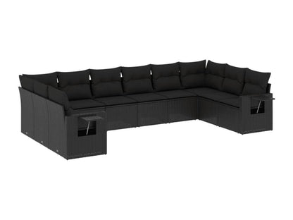 Set di mobili da esterno in resina intrecciata nera da 10 pezzi con cuscini