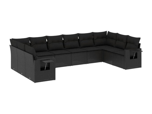 Set di mobili da esterno in resina intrecciata nera da 10 pezzi con cuscini