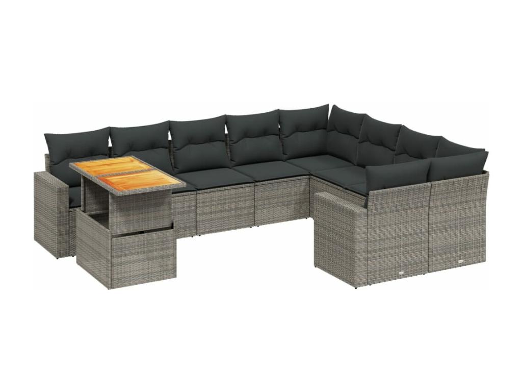 Set di mobili da esterno in resina intrecciata grigia da 10 pezzi con cuscini