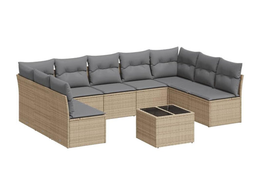Set di mobili da esterno in resina intrecciata beige da 10 pezzi con cuscini