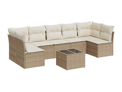 Set di mobili da esterno in resina intrecciata beige da 8 pezzi con cuscini
