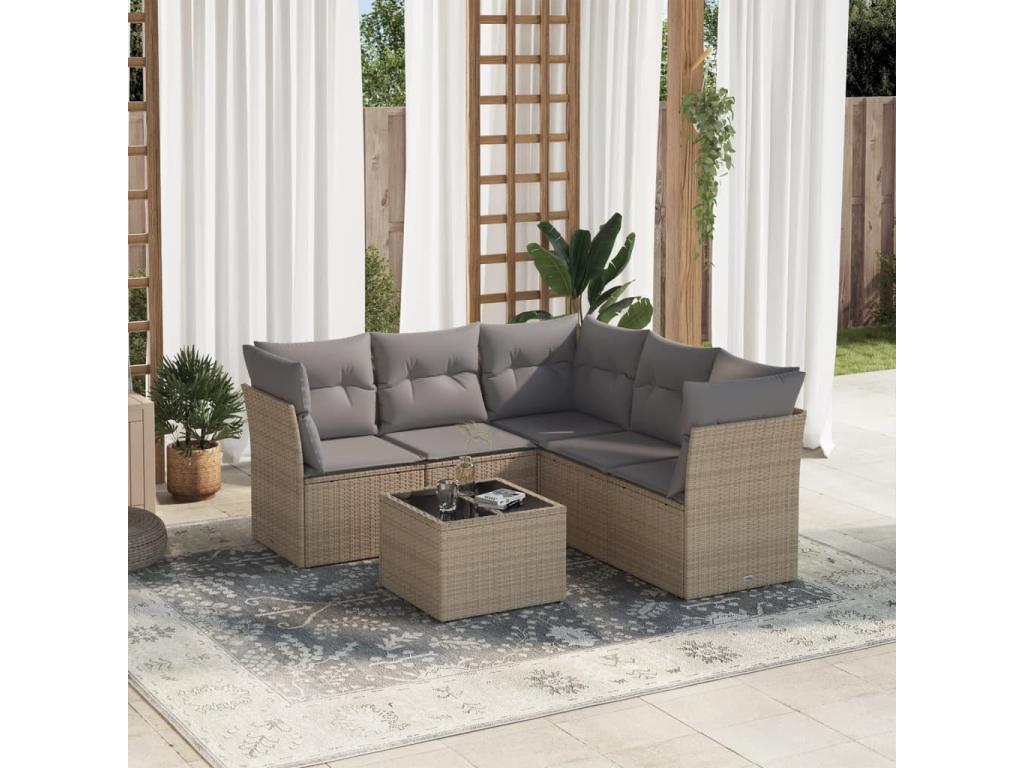 Set di mobili da esterno in resina intrecciata beige da 6 pezzi con cuscini