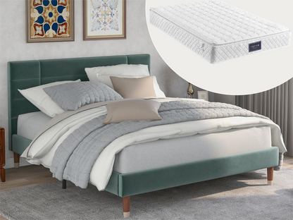 Testiera in velluto verde con testiera, 140 x 200 cm