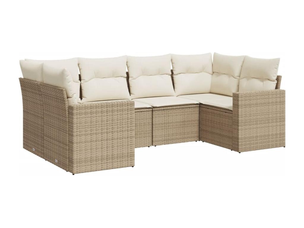 Set di mobili da esterno in resina intrecciata beige da 6 pezzi con cuscini