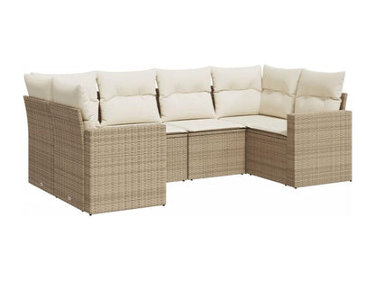 Set di mobili da esterno in resina intrecciata beige da 6 pezzi con cuscini