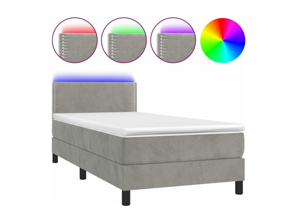 Base per letto in velluto grigio a LED, 100 x 200 cm