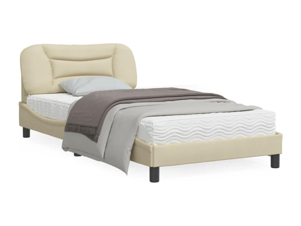 Struttura letto in tessuto color crema con testiera, 100 x 200 cm