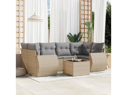 Set di mobili da esterno in resina intrecciata beige da 7 pezzi con cuscini