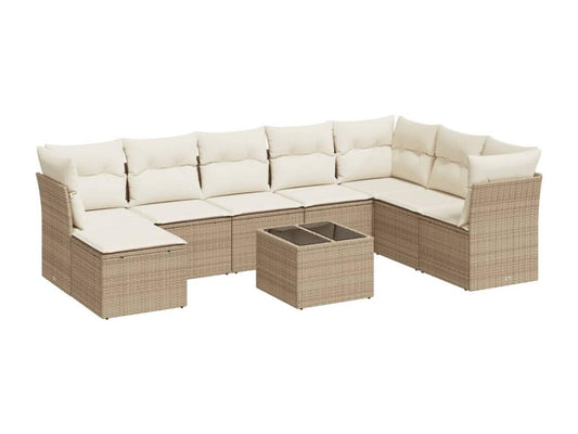 Set di mobili da esterno in resina intrecciata beige da 9 pezzi con cuscini