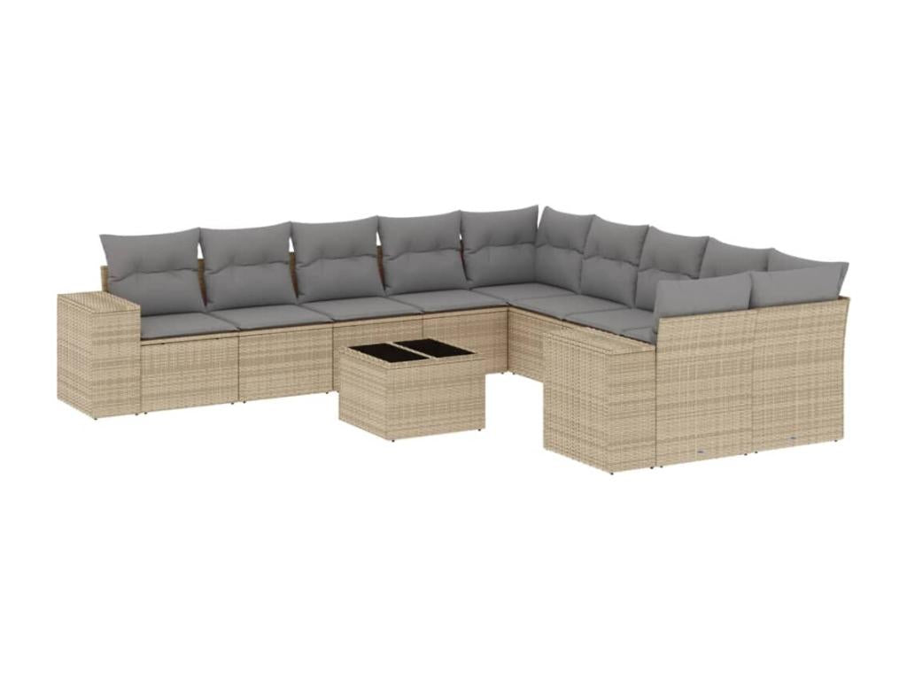 Set di mobili da esterno in resina intrecciata beige da 11 pezzi con cuscini