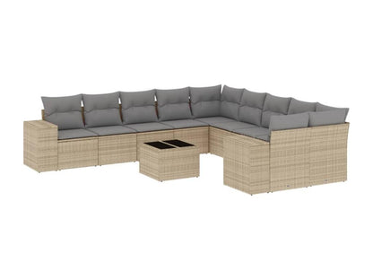 Set di mobili da esterno in resina intrecciata beige da 11 pezzi con cuscini