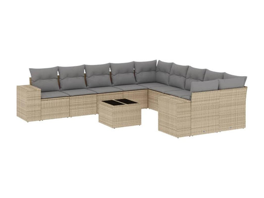 Set di mobili da esterno in resina intrecciata beige da 11 pezzi con cuscini