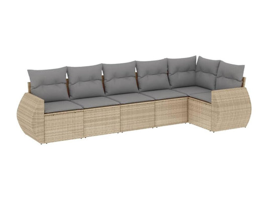 Set di mobili da esterno in resina intrecciata beige da 6 pezzi con cuscini